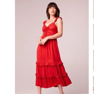 NWT band of the free CLARISSE RED TIERED MIDI DRESS Sold Out